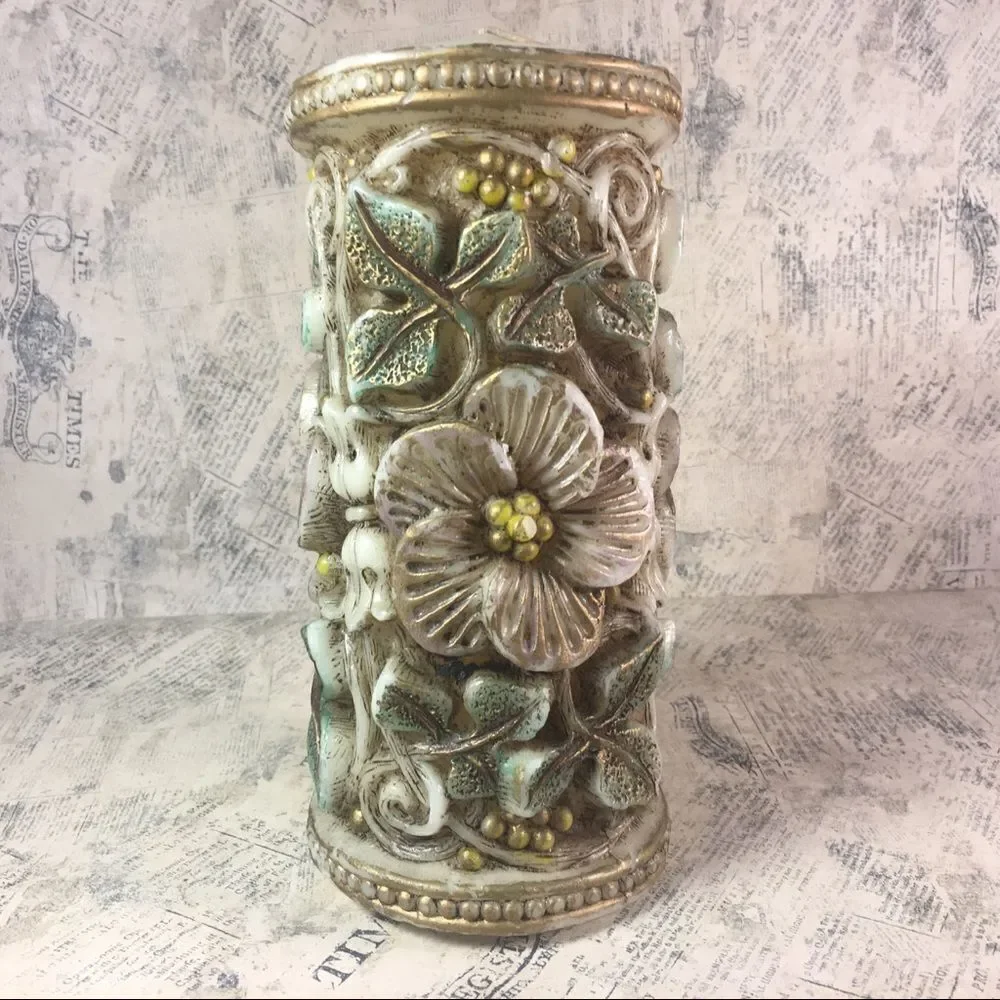 Sanyo Vintage Japanese Handcrafted Floral Wax Candle Art Sculpture Japan NWT
